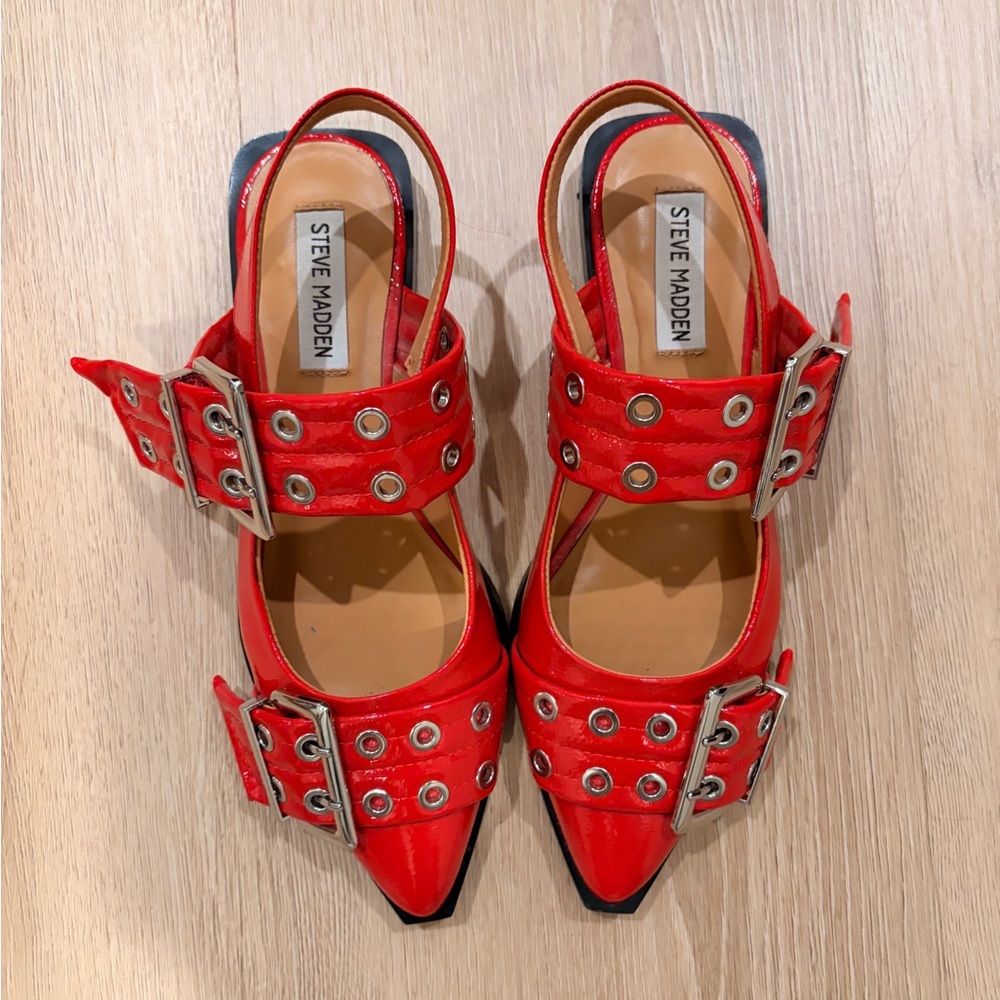 Steve Madden Bold Red Buckle flats
